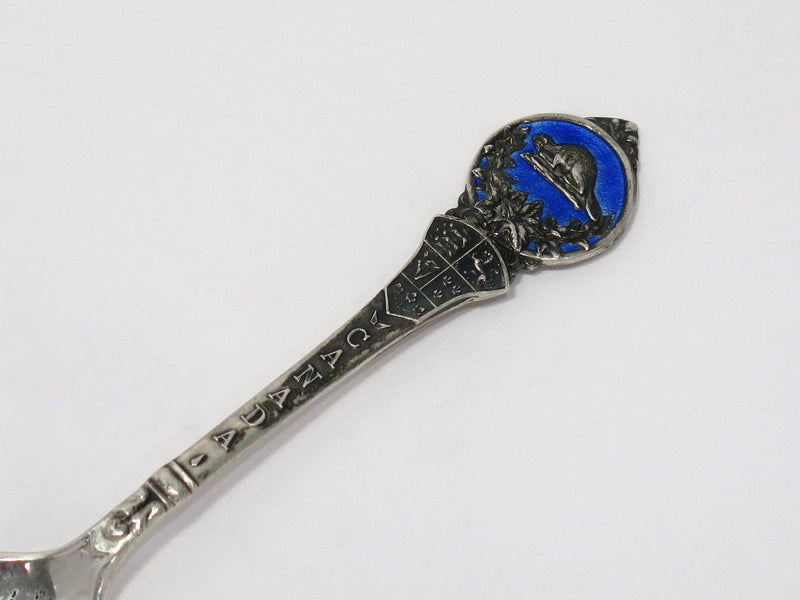 4 1/8 in - Sterling Silver Blue Enamel Antique Canada Beaver Teaspoon