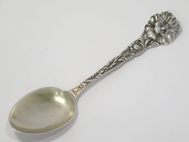 5 1/8 in - Sterling Silver Manchester Silver Co. Antique Poppy Flower Teaspoon