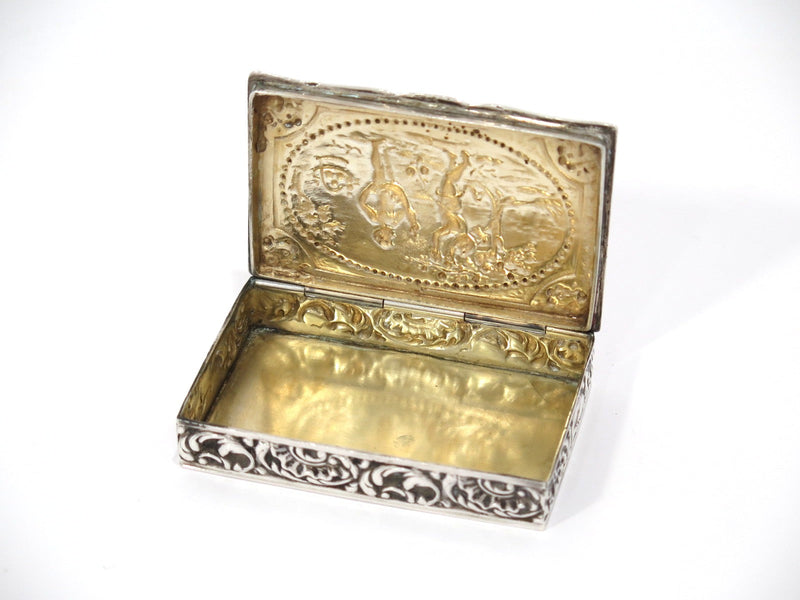 3" European Silver Gilt Inside Antique Continental Apple Picking Scene Snuff Box