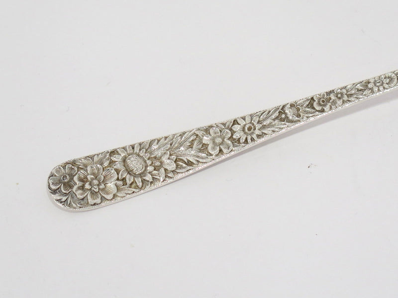 7 5/8 in Sterling Silver S. Kirk & Son Antique Floral Repousse Wide Serving Fork