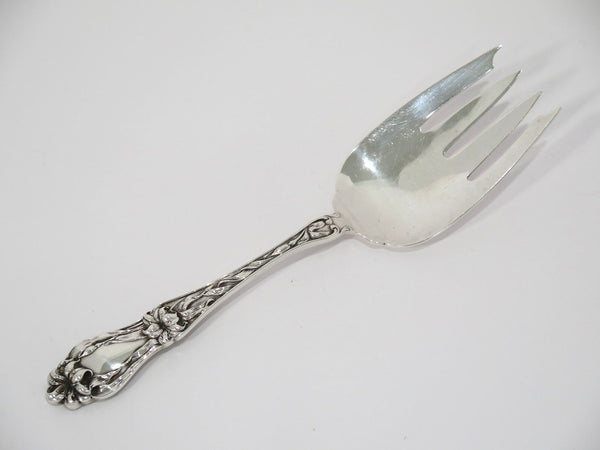 9 in - Sterling Silver Whiting Antique Lily Flower Serving Fork