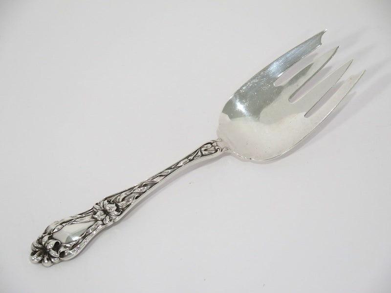 9 in - Sterling Silver Whiting Antique Lily Flower Serving Fork