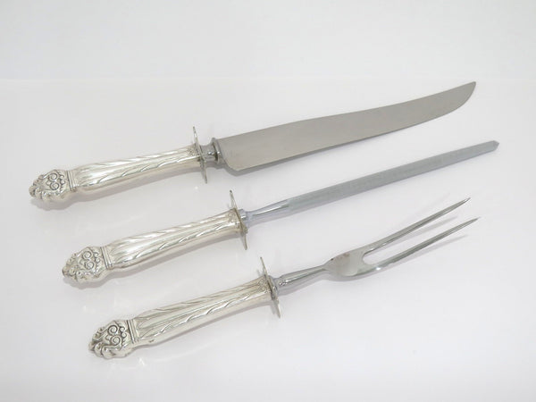 Sterling Silver Steel Royal Brand Cutlery Co. Antique English Floral Carving Set