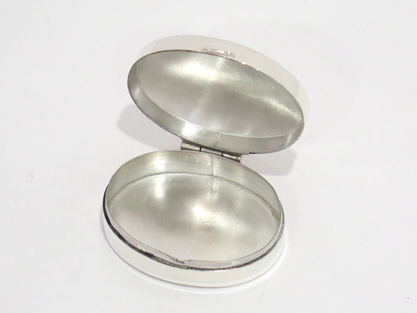 1 3/8 in - Sterling Silver Engraved Edge Oval Pill Case/Box