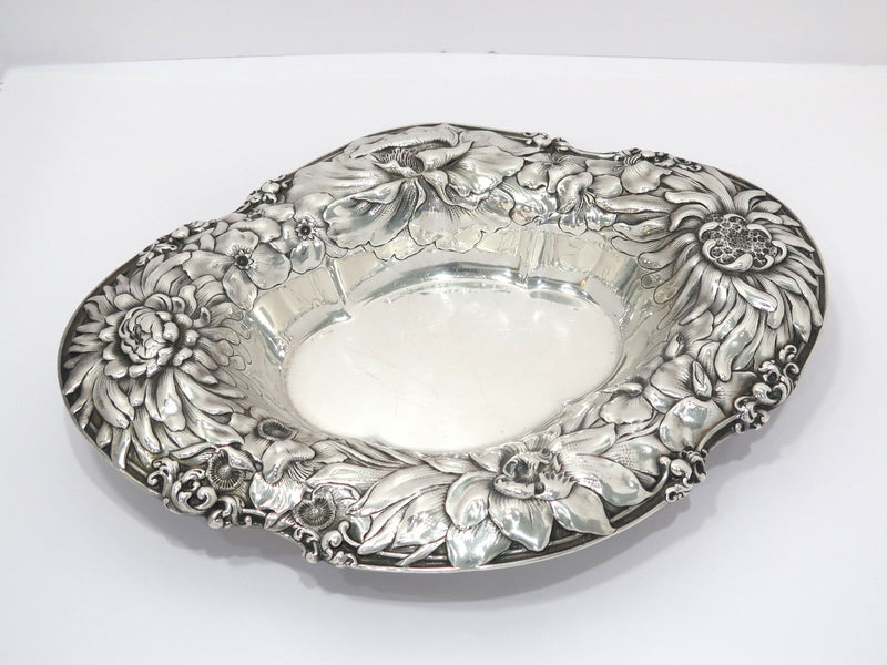 15 in Sterling Silver Gorham Antique 1904 Peony Oval Serving Bowl / Centerpiece