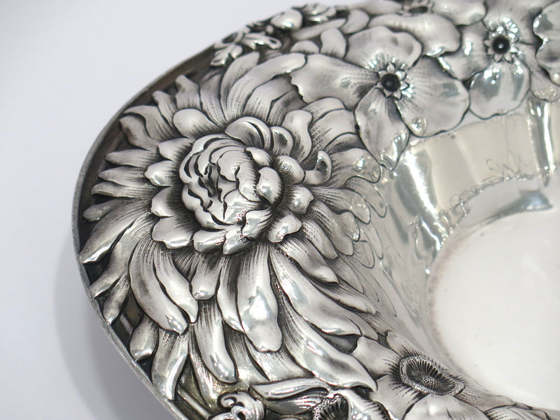 15 in Sterling Silver Gorham Antique 1904 Peony Oval Serving Bowl / Centerpiece