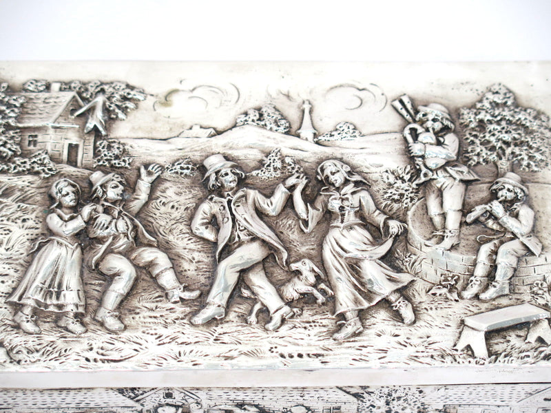 7 in - European Silver Antique German Dancing Scene Box