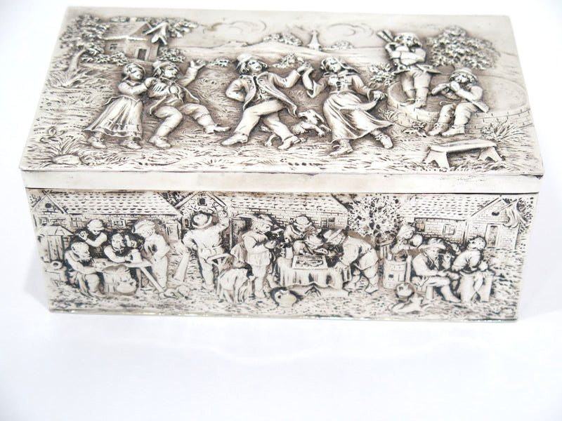 7 in - European Silver Antique German Dancing Scene Box