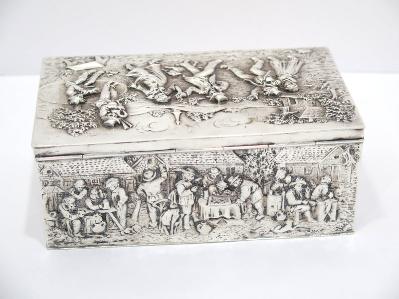 7 in - European Silver Antique German Dancing Scene Box