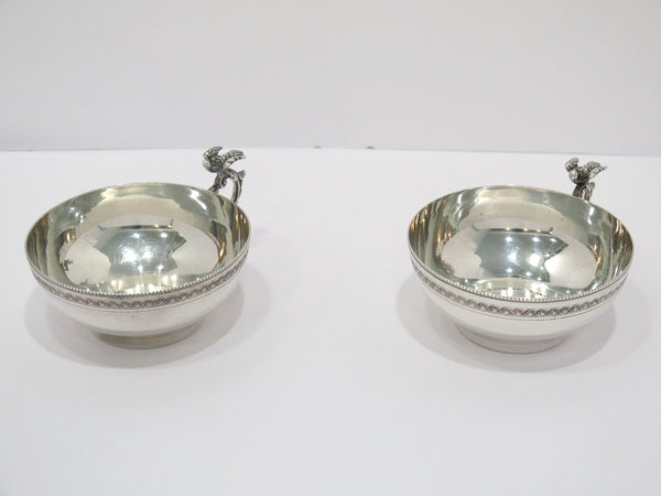 Pair of 5 in - 900 Silver Antique Continental Eagle-Decorated Handle Teacups