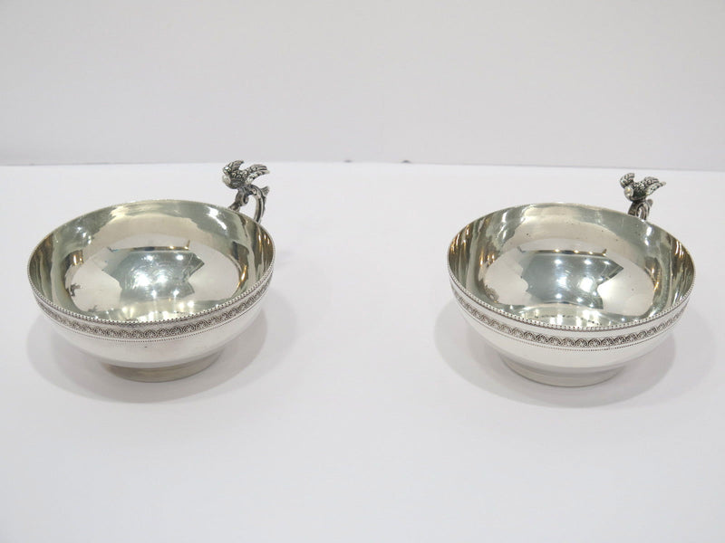 Pair of 5 in - 900 Silver Antique Continental Eagle-Decorated Handle Teacups