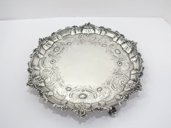 13.5 in - Sterling Silver Antique English 1752 Floral Footed Round Salver