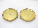 Pair of 7 in - Sterling Silver Gilt Antique English 1771 Bull Footed Salvers