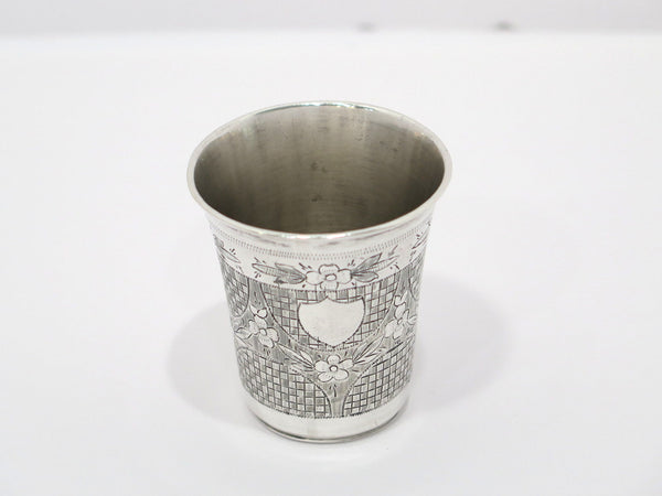 2 in - 84 Silver Antique Russian Checkered Floral Vodka Shot Cup