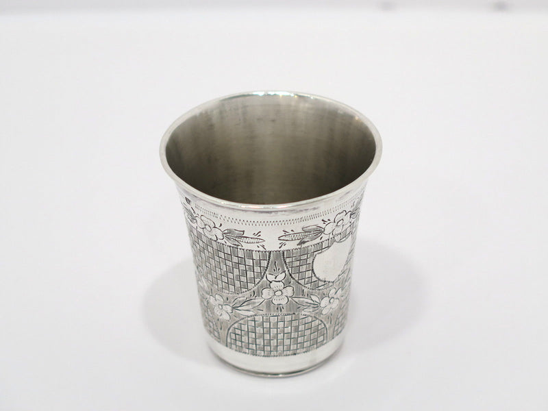 2 in - 84 Silver Antique Russian Checkered Floral Vodka Shot Cup