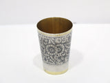 2 3/8 in - 875 Silver Gilt Black Enamel Vintage Russian Floral Vodka Shot Cup