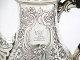 11.5 in Sterling Silver Wood Antique English 1897 Floral Repousse Coffee Pot