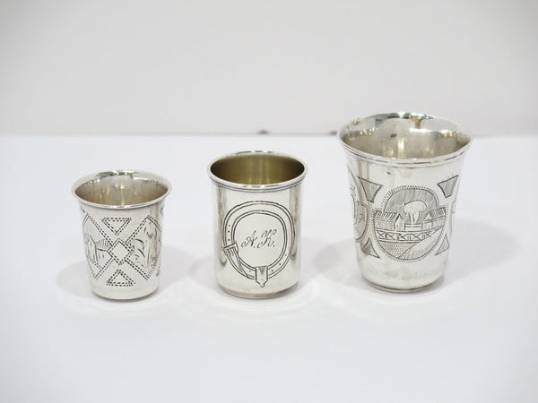 Set of 3 - Russian 84 Silver Antique Vodka Shot Cups