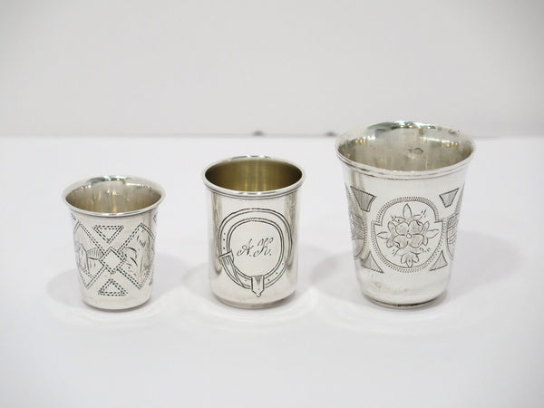Set of 3 - Russian 84 Silver Antique Vodka Shot Cups