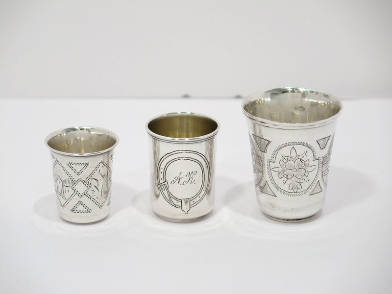 Set of 3 - Russian 84 Silver Antique Vodka Shot Cups