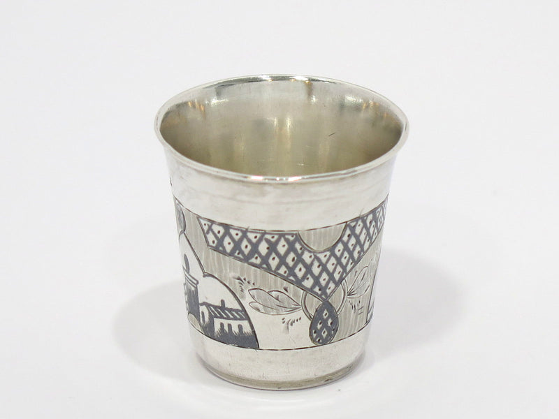 1 5/8 in - 84 Silver Black Enamel Antique Russian c. 1874 Vodka Shot Cup