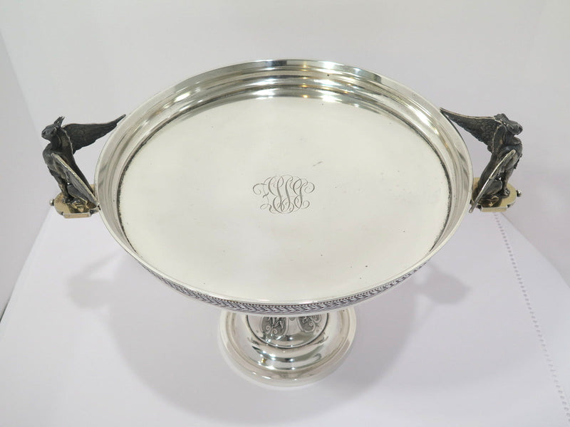 16.75 in - Sterling Silver John Wendt Antique Winged Lionesses Footed Platter