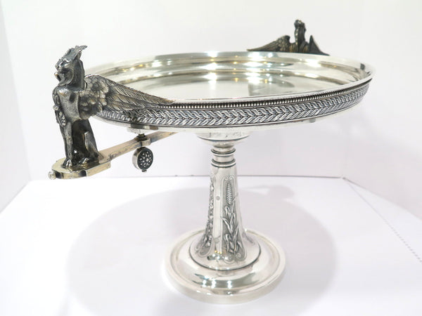 16.75 in - Sterling Silver John Wendt Antique Winged Lionesses Footed Platter