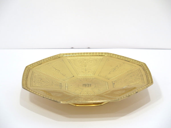 7.5" Sterling Silver Gilt Tiffany Antique Floral Octagonal Footed Serving Plate