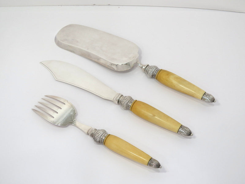 3 piece Sterling Silver Ivory Cooper Bros. Antique English 1888 Cake Serving Set