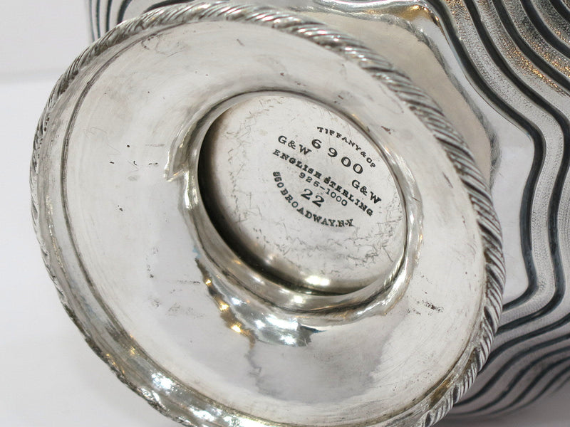 6 in - Sterling Silver Tiffany Broadway Antique Striped Rope Rim Footed Bowl