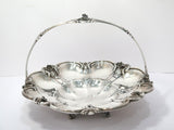10.5 in - Sterling Silver Antique English Flower-Shaped Engraved Griffin Basket