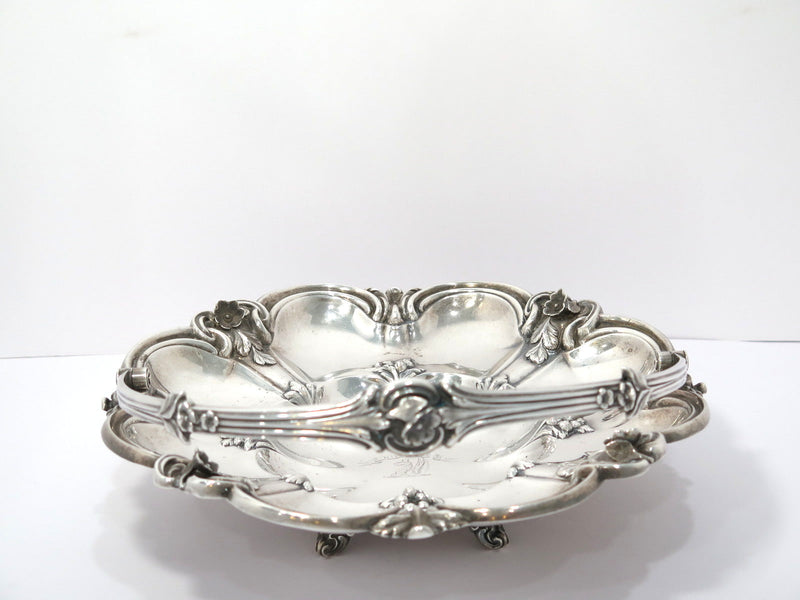 10.5 in - Sterling Silver Antique English Flower-Shaped Engraved Griffin Basket