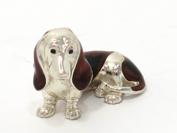 1 3/8 in - Sterling Silver Enamel Vintage Italian Basset Hound Figurine