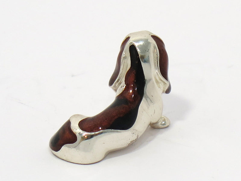 1 3/8 in - Sterling Silver Enamel Vintage Italian Basset Hound Figurine