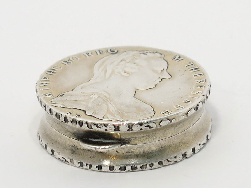 1 5/8 in - European Silver Antique Maria Theresa Thaler Pill Case/Box