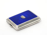 2.5 in - Sterling Silver Antique English Guilloche Blue Enamel Crown Snuff Box