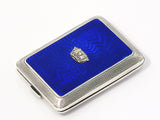 2.5 in - Sterling Silver Antique English Guilloche Blue Enamel Crown Snuff Box