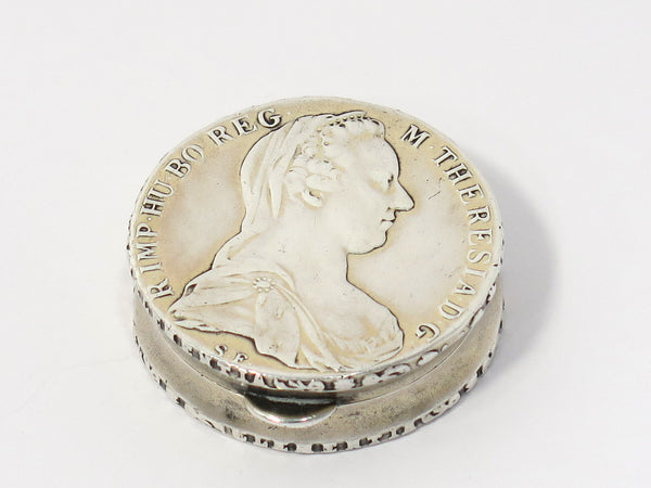 1 5/8 in - European Silver Antique Maria Theresa Thaler Pill Case/Box