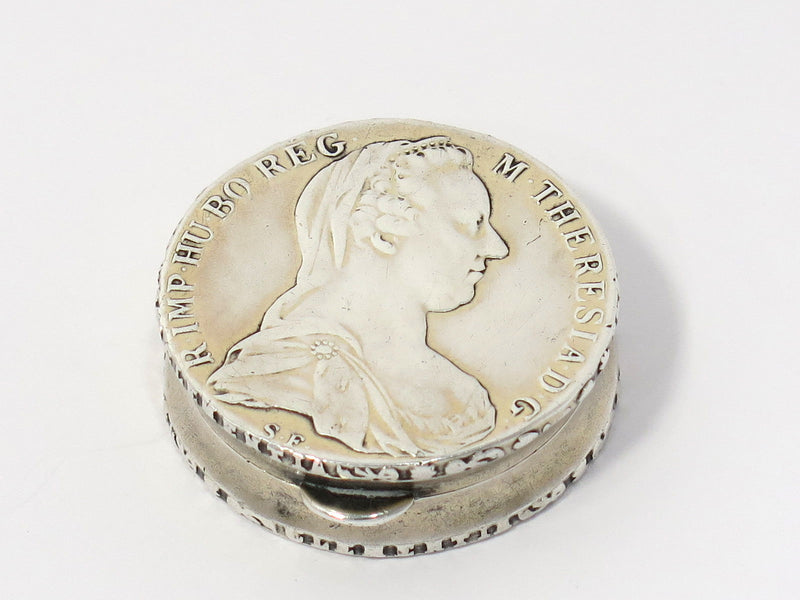 1 5/8 in - European Silver Antique Maria Theresa Thaler Pill Case/Box