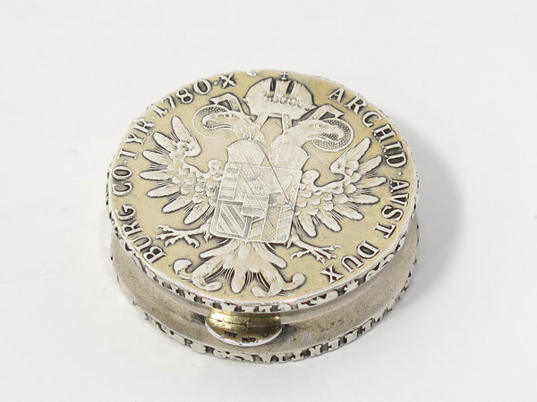 1 5/8 in - European Silver Antique Maria Theresa Thaler Pill Case/Box