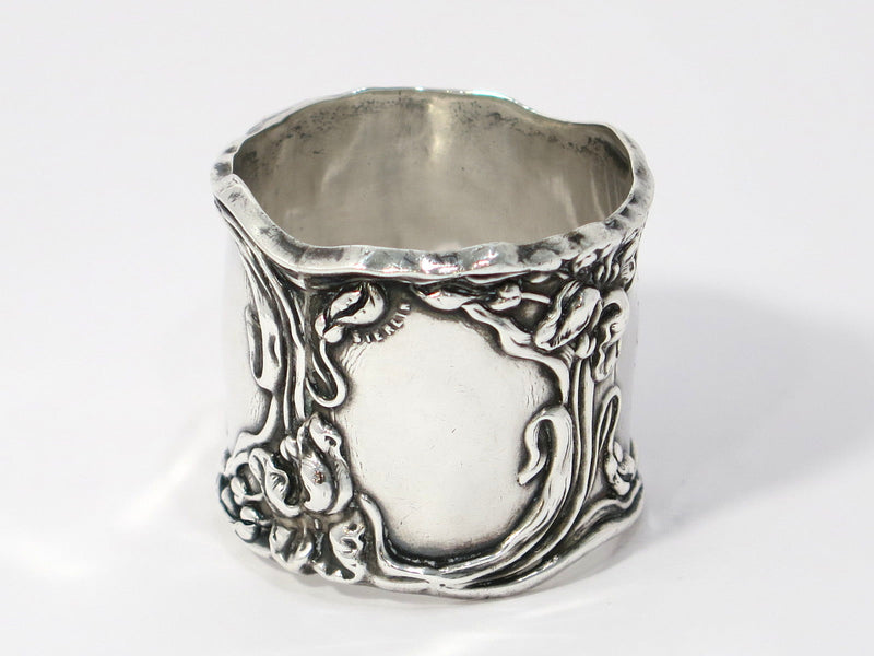 1.75 in - Sterling Silver Antique American Art Nouveau Floral Napkin Ring