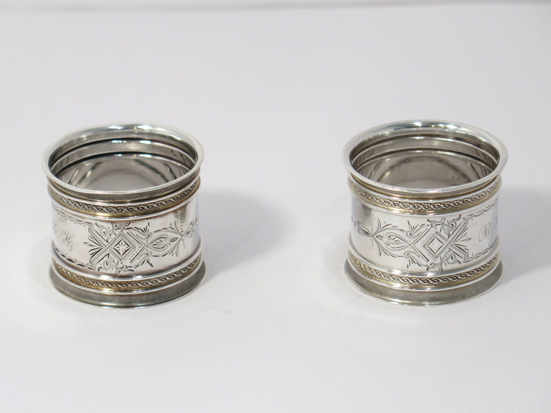 2 piece - 1.75 in - Sterling Silver Gorham Antique Ornate Napkin Ring Set