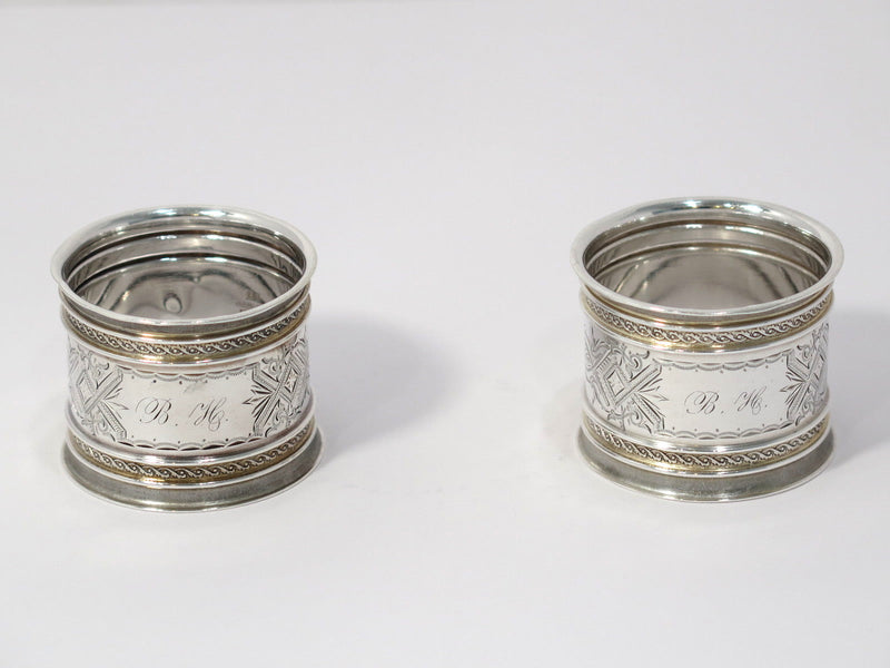2 piece - 1.75 in - Sterling Silver Gorham Antique Ornate Napkin Ring Set