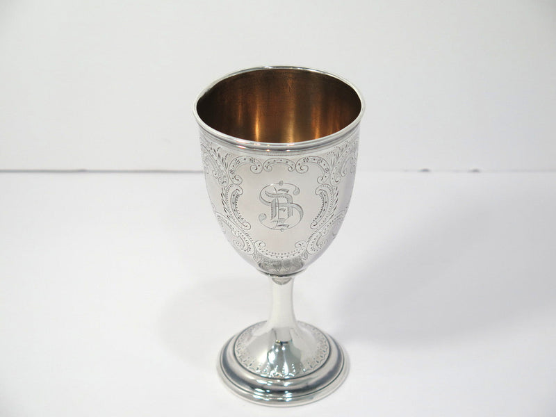 6 in - Coin Silver Gilt Interior Antique American Floral Goblet