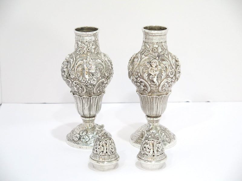 7 5/8 in - Sterling Silver Antique English 1797 Repousse Salt & Pepper Shakers