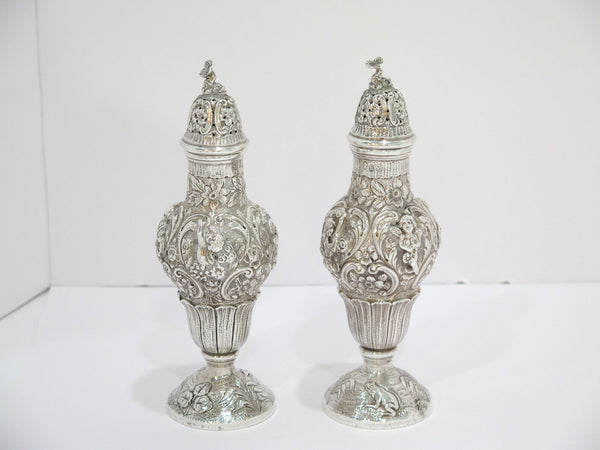 7 5/8 in - Sterling Silver Antique English 1797 Repousse Salt & Pepper Shakers