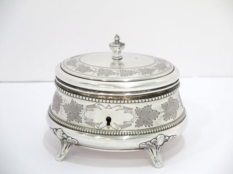 5 5/8" European Silver Gilt Inside Antique Continental Foliate Pattern Tea Caddy