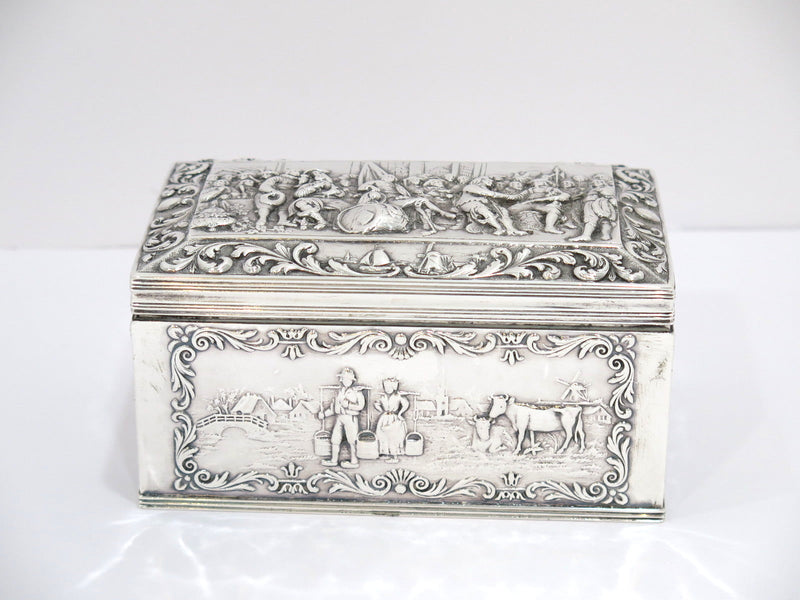 6 1/8 in - European Silver Antique Dutch Military Men Scene Box