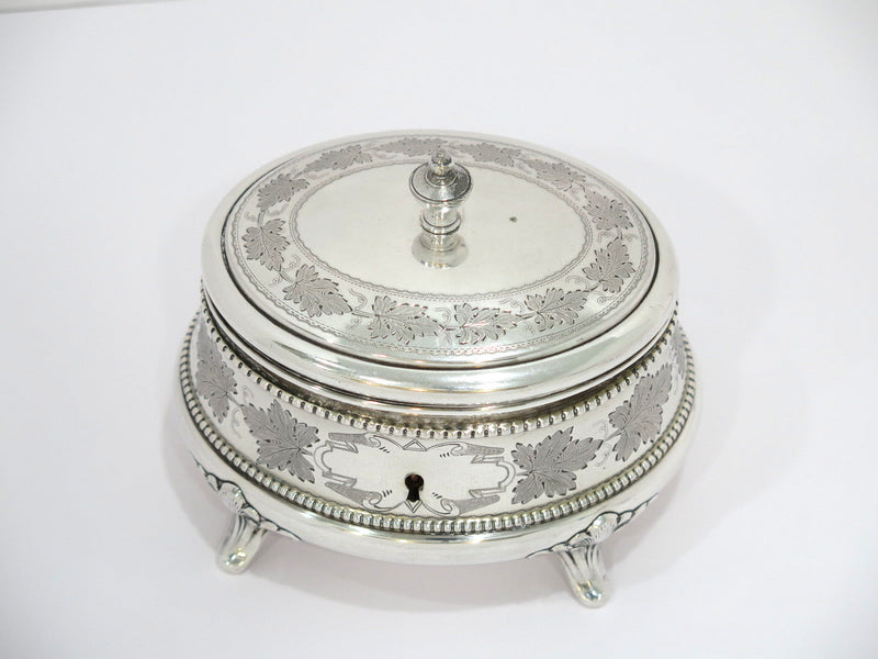 5 5/8" European Silver Gilt Inside Antique Continental Foliate Pattern Tea Caddy