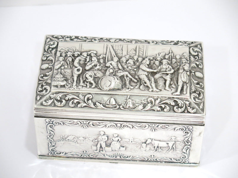 6 1/8 in - European Silver Antique Dutch Military Men Scene Box